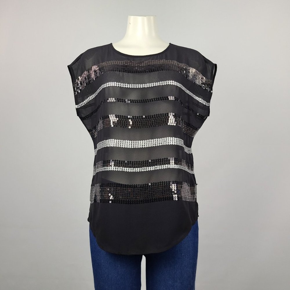 Guess Sequined Top Black & Silver Size S